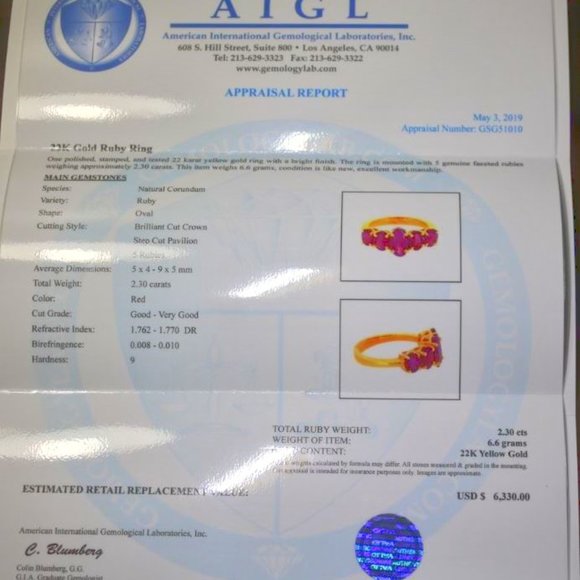 Burmese Ruby 2.30ct Solid 22K Multistone Gold Ring - Picture 3 of 9